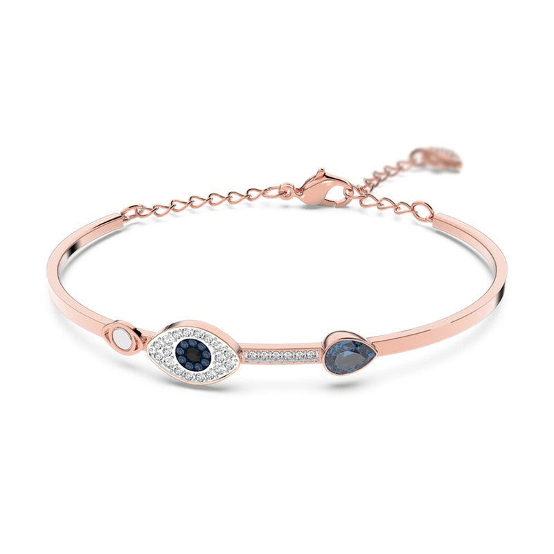 Jewels Galaxy Stainless Steel Anti-Tarnish AD Evil Eye Bangle-Style Bracelet For Women