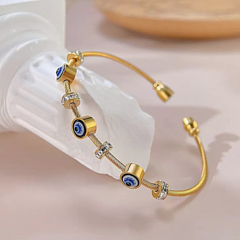 Jewels Galaxy Stainless Steel Gold Plated Evil Eye Anti-Tarnish Bracelet For Women