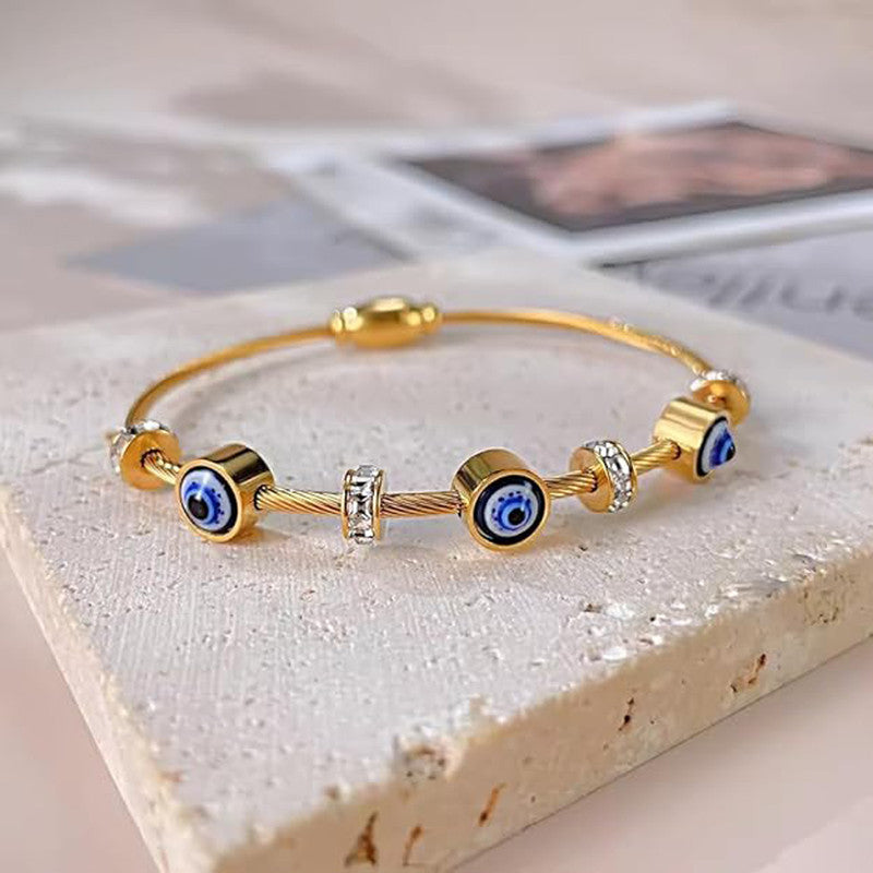 Jewels Galaxy Stainless Steel Gold Plated Evil Eye Anti-Tarnish Bracelet For Women