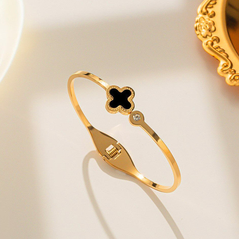 Jewels Galaxy Stainless Steel Bangle-Style Anti Tarnish Clover Bracelet