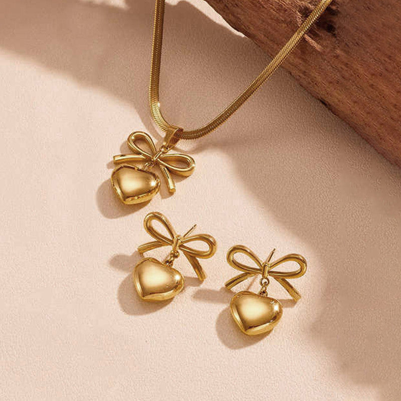 Jewels Galaxy Gold Plated Anti Tarnish Bow-Heart Themed Jewellery Set