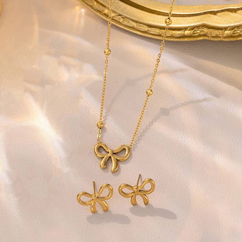 Jewels Galaxy Gold Plated Anti Tarnish Bow Themed Jewellery Set