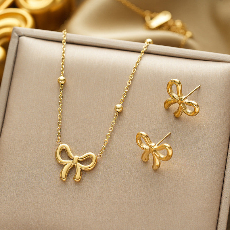 Jewels Galaxy Gold Plated Anti Tarnish Bow Themed Jewellery Set