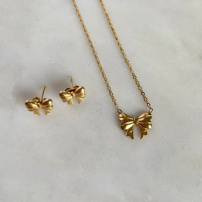 Jewels Galaxy Gold Plated Anti Tarnish Bow Themed Jewellery Set