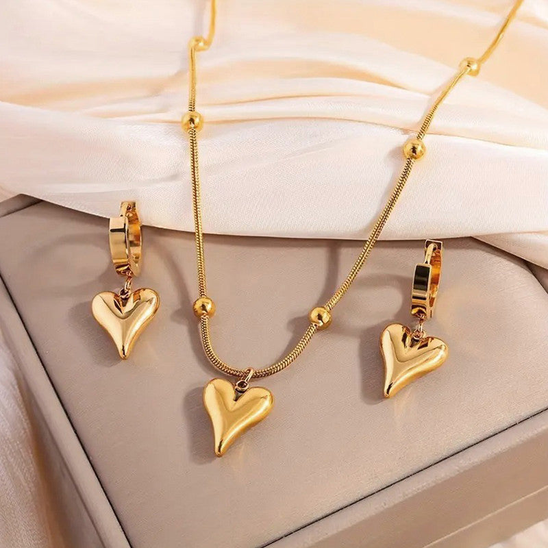Jewels Galaxy Gold-Plated Anti Tarnish Heart Themed Jewellery Set