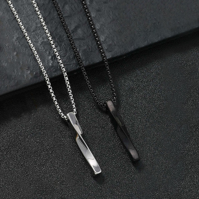 Jewels Galaxy Black Silver Plated Stainless Steel Anti Tarnish Twisted Bar Shaped Pendant