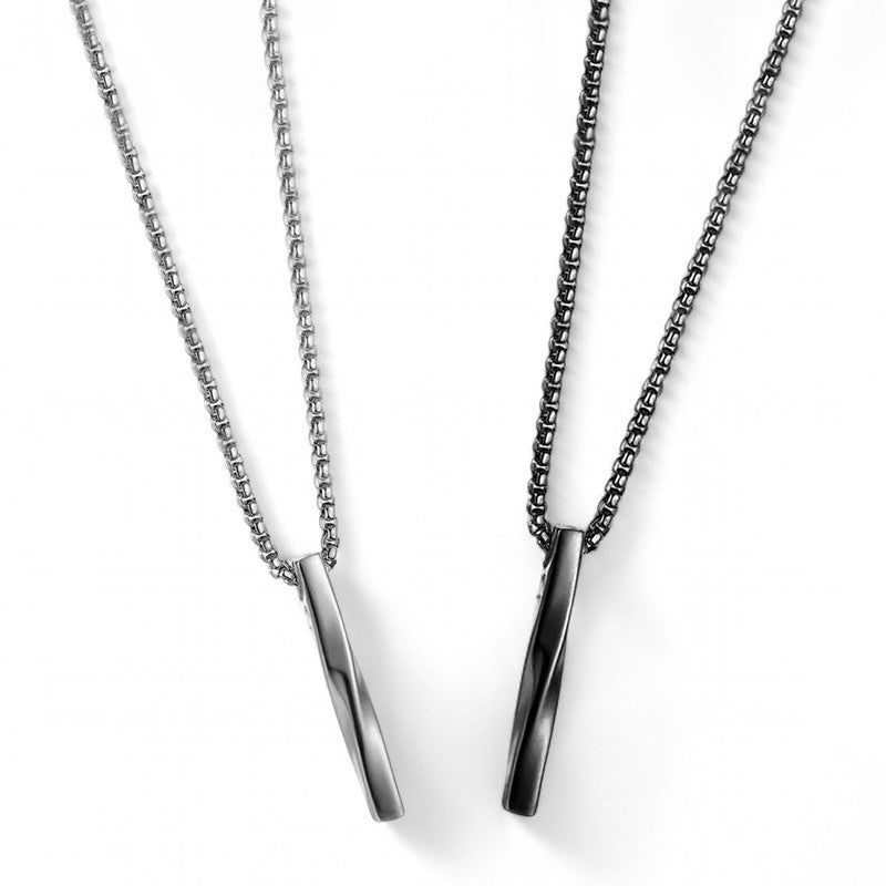 Jewels Galaxy Black Silver Plated Stainless Steel Anti Tarnish Twisted Bar Shaped Pendant