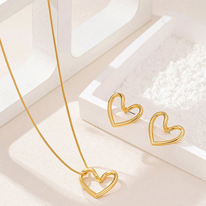 Jewels Galaxy Gold Plated Anti Tarnish Heart Themed Pendant Set