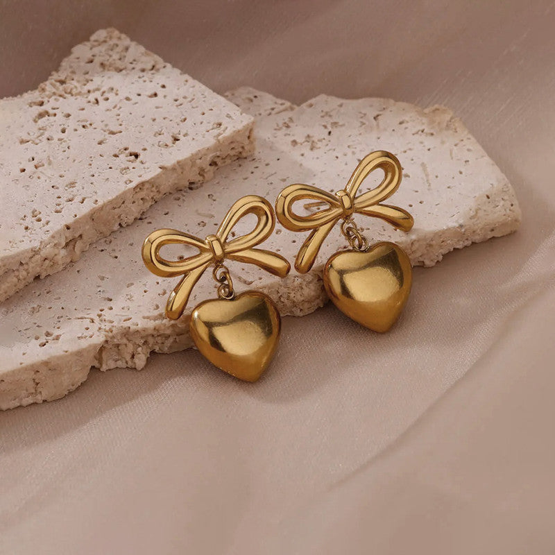 Jewels Galaxy Gold Plated Anti Tarnish Bow-Heart Themed Earrings
