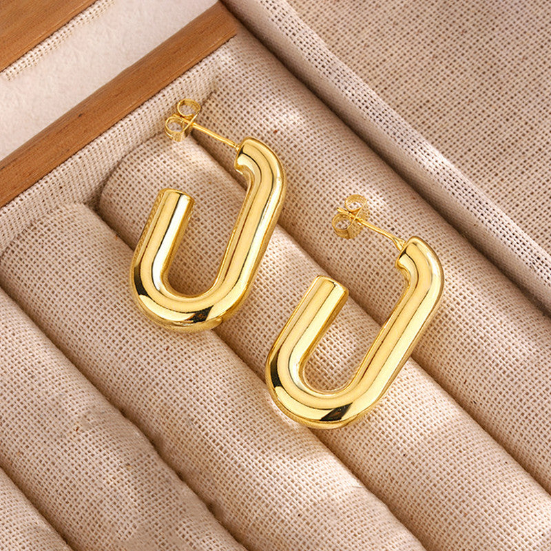 Jewels Galaxy Gold Plated Anti Tarnish Geometrical Statement Hoop Earrings