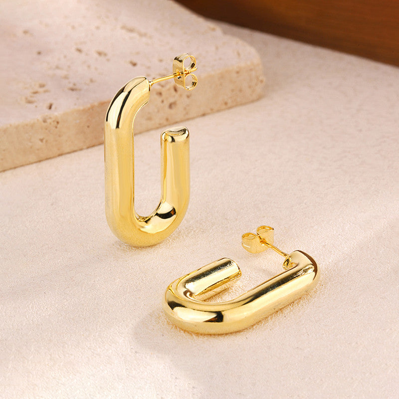 Jewels Galaxy Gold Plated Anti Tarnish Geometrical Statement Hoop Earrings