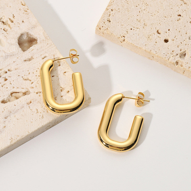 Jewels Galaxy Gold Plated Anti Tarnish Geometrical Statement Hoop Earrings