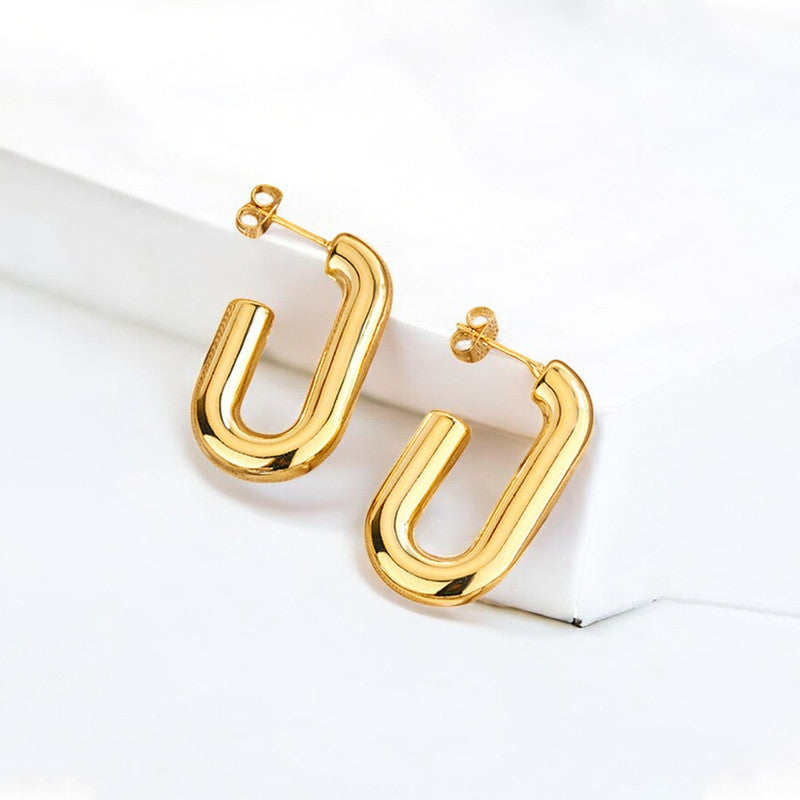 Jewels Galaxy Gold Plated Anti Tarnish Geometrical Statement Hoop Earrings