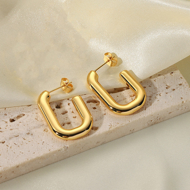 Jewels Galaxy Gold Plated Anti Tarnish Geometrical Statement Hoop Earrings