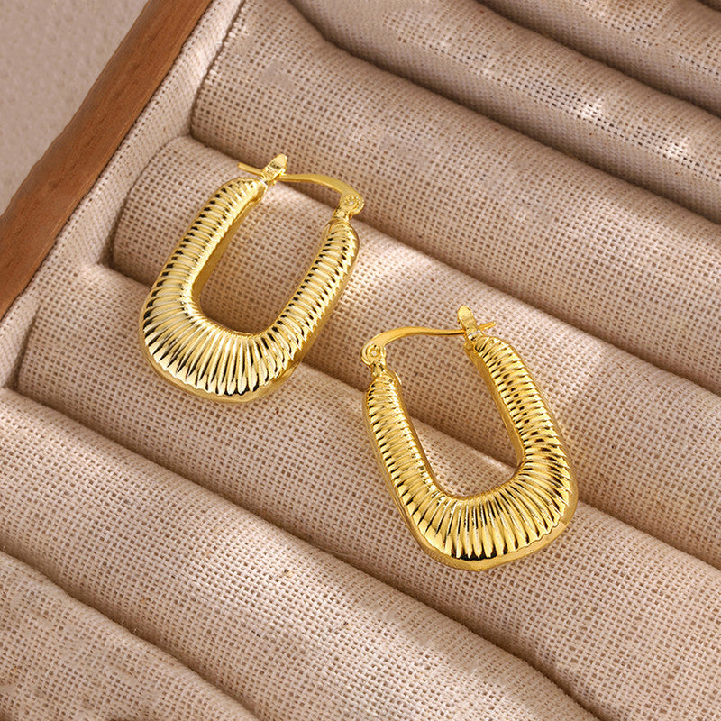 Jewels Galaxy Gold Plated Anti Tarnish Geometrical Statement Hoop Earrings