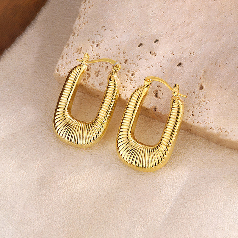 Jewels Galaxy Gold Plated Anti Tarnish Geometrical Statement Hoop Earrings