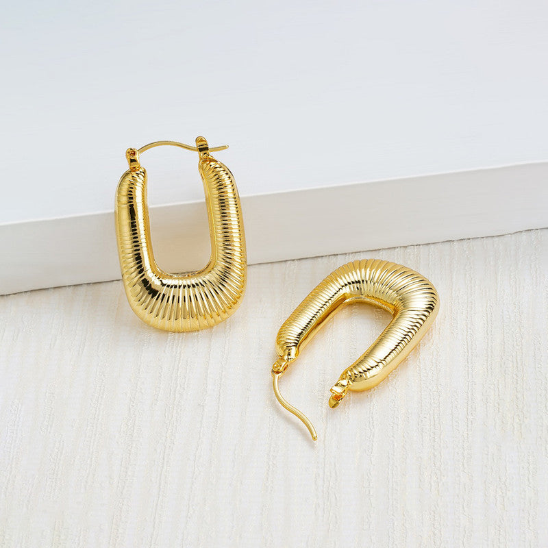 Jewels Galaxy Gold Plated Anti Tarnish Geometrical Statement Hoop Earrings