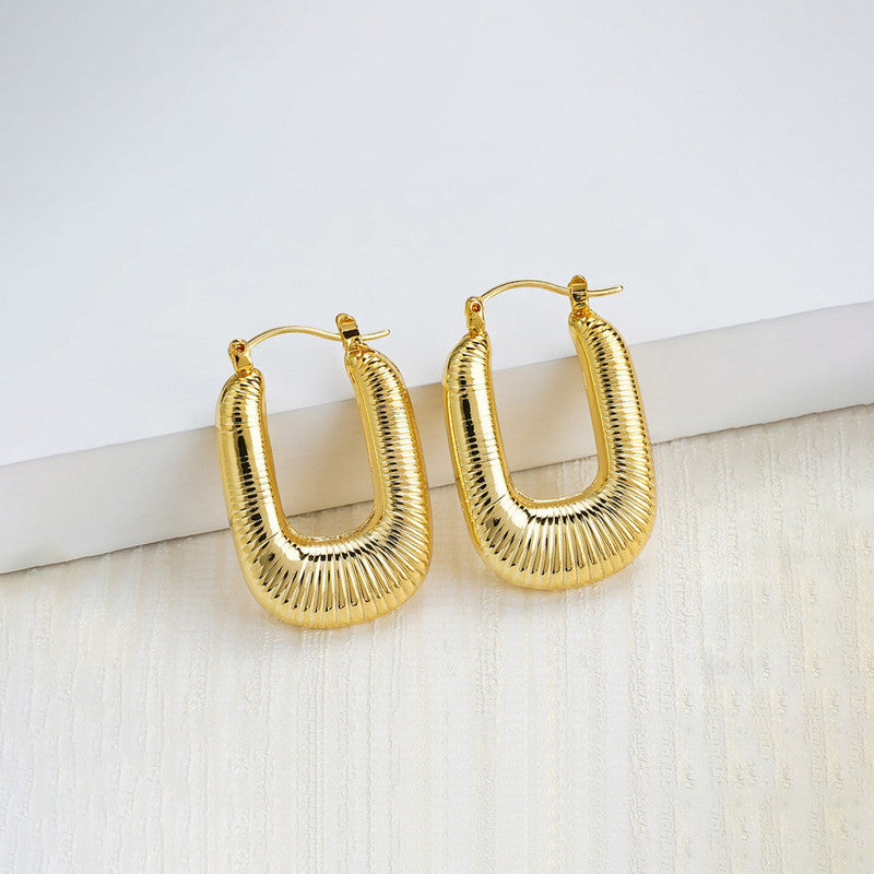 Jewels Galaxy Gold Plated Anti Tarnish Geometrical Statement Hoop Earrings