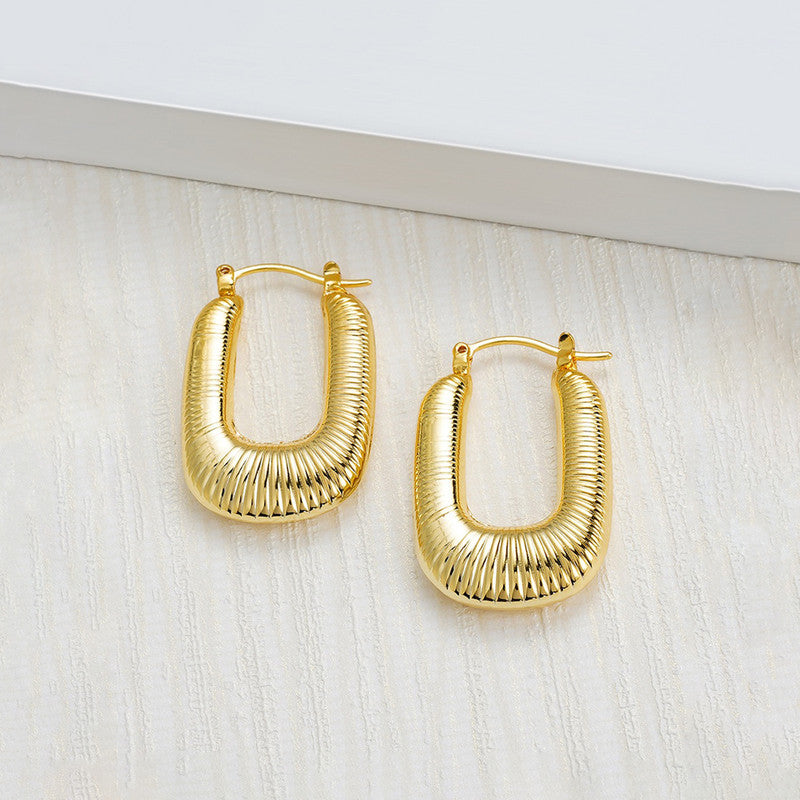 Jewels Galaxy Gold Plated Anti Tarnish Geometrical Statement Hoop Earrings