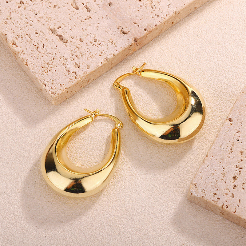 Jewels Galaxy Gold Plated Anti Tarnish Chunky Geometric Statement Hoop Earrings