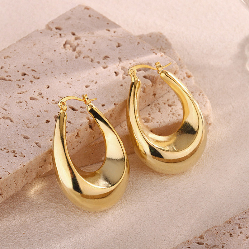 Jewels Galaxy Gold Plated Anti Tarnish Chunky Geometric Statement Hoop Earrings