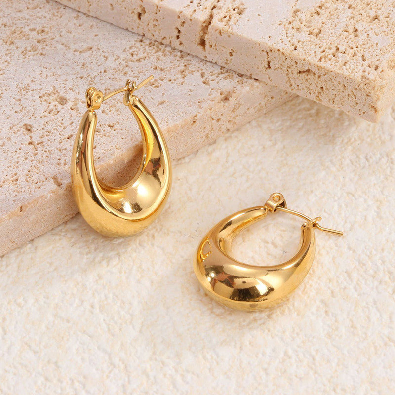 Jewels Galaxy Gold Plated Anti Tarnish Chunky Geometric Statement Hoop Earrings