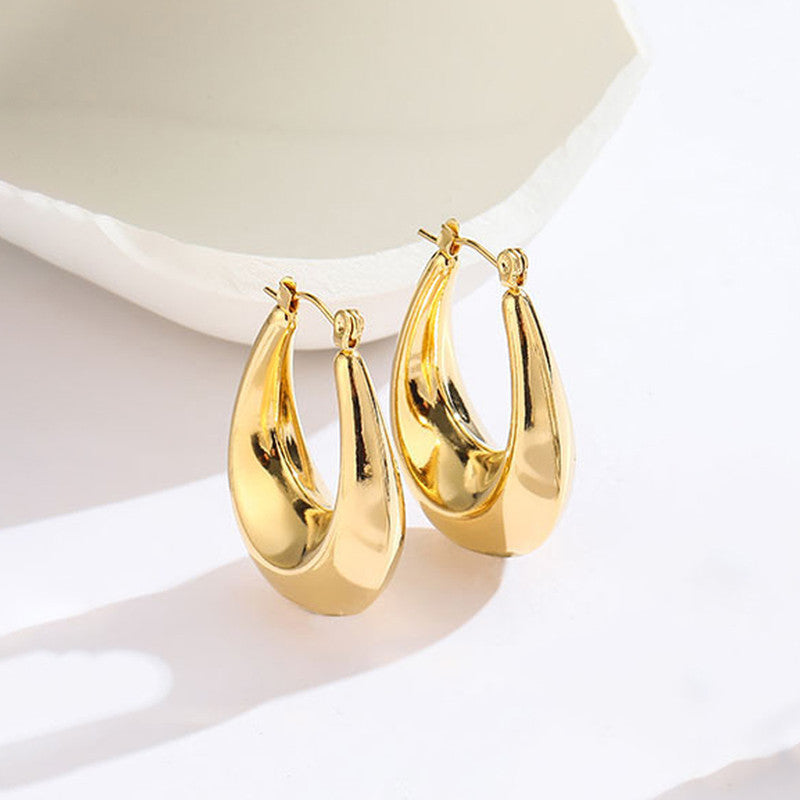 Jewels Galaxy Gold Plated Anti Tarnish Chunky Geometric Statement Hoop Earrings