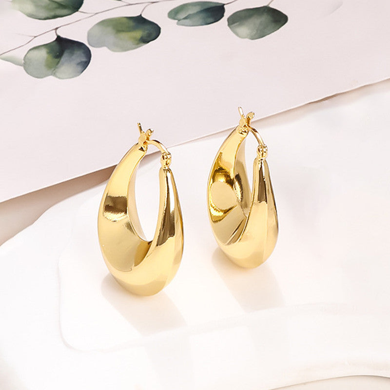 Jewels Galaxy Gold Plated Anti Tarnish Chunky Geometric Statement Hoop Earrings