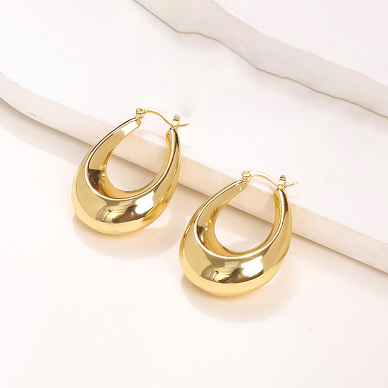 Jewels Galaxy Gold Plated Anti Tarnish Chunky Geometric Statement Hoop Earrings