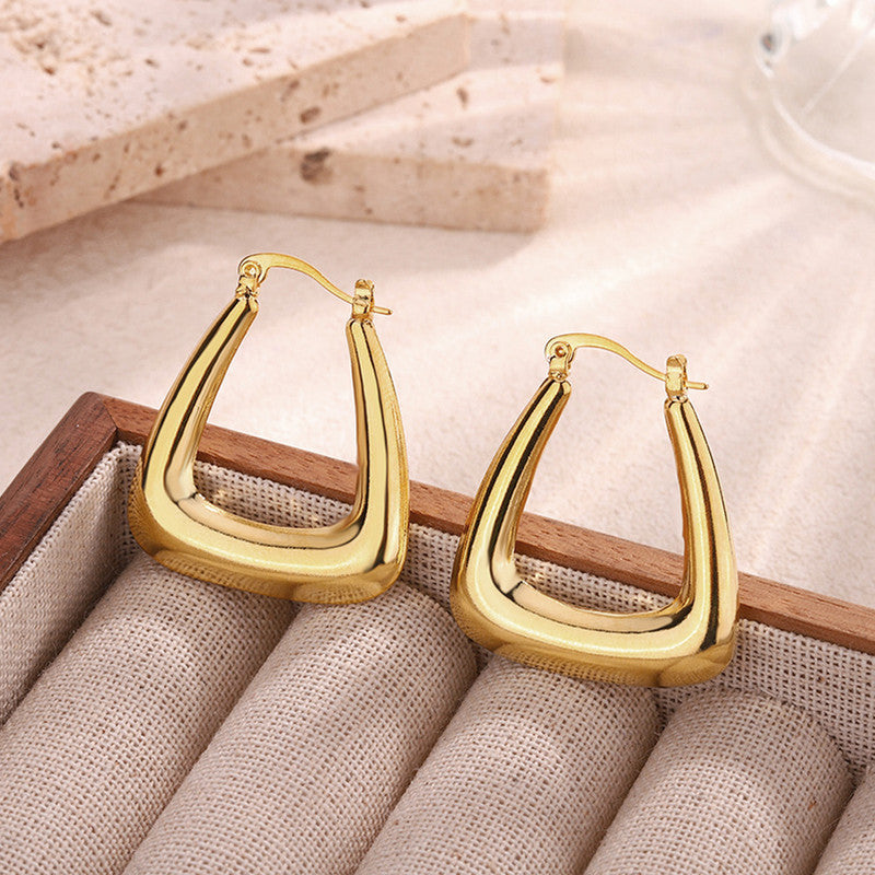 Jewels Galaxy Gold Plated Anti Tarnish Chunky Geometric Statement Hoop Earrings