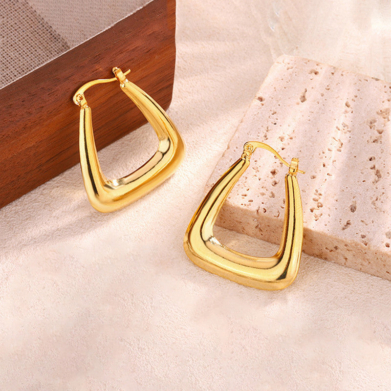Jewels Galaxy Gold Plated Anti Tarnish Chunky Geometric Statement Hoop Earrings
