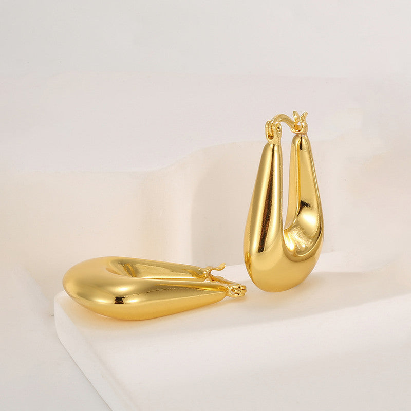 Jewels Galaxy Gold Plated Anti Tarnish Chunky Geometric Statement Hoop Earrings