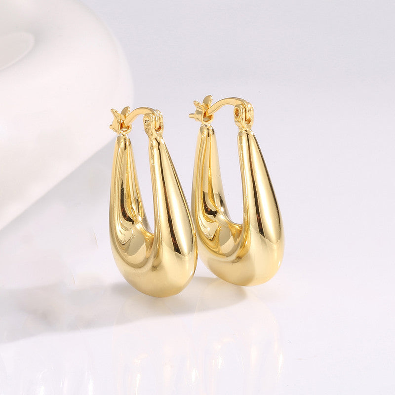 Jewels Galaxy Gold Plated Anti Tarnish Chunky Geometric Statement Hoop Earrings