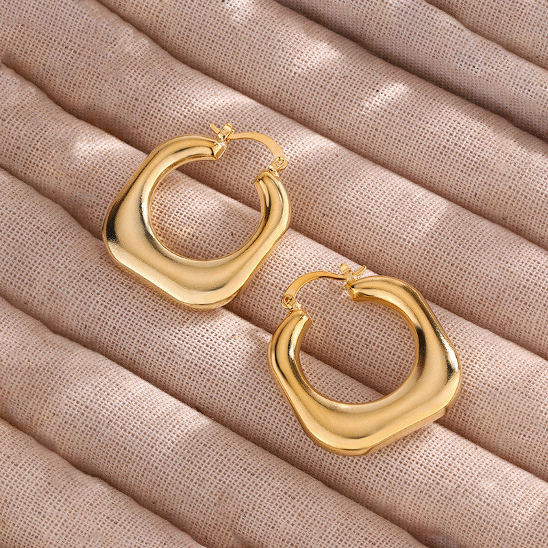 Jewels Galaxy Gold Plated Anti Tarnish Chunky Geometric Statement Hoop Earrings