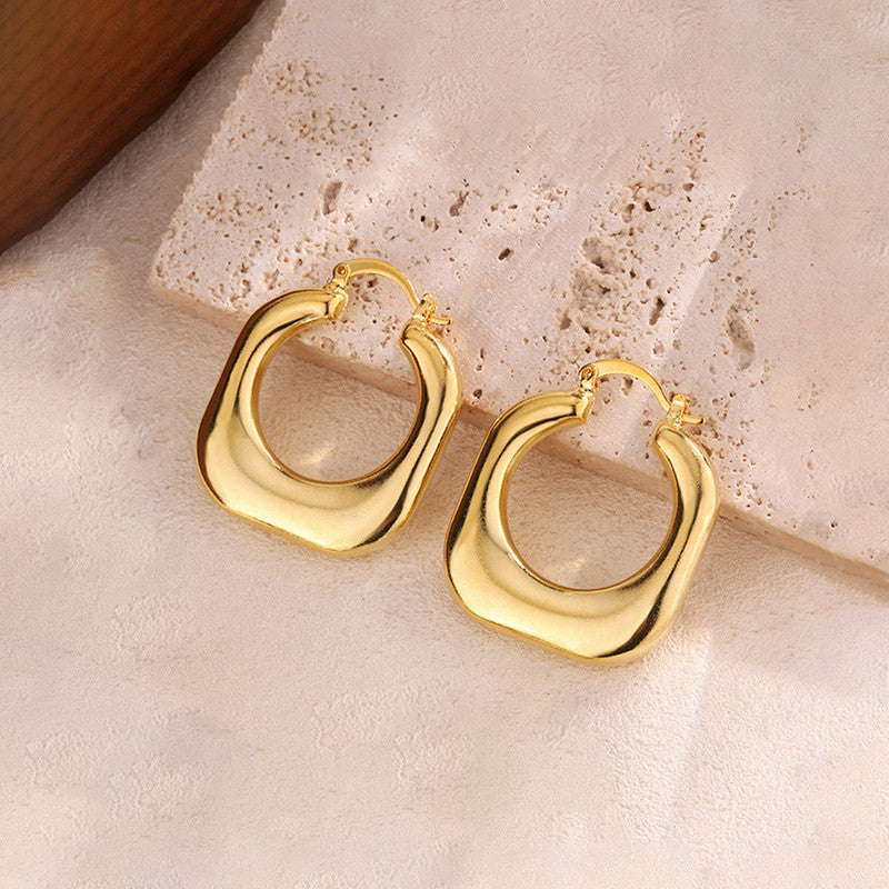 Jewels Galaxy Gold Plated Anti Tarnish Chunky Geometric Statement Hoop Earrings