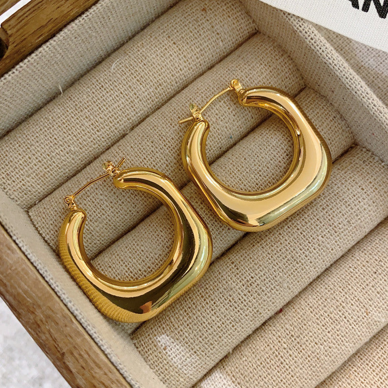 Jewels Galaxy Gold Plated Anti Tarnish Chunky Geometric Statement Hoop Earrings
