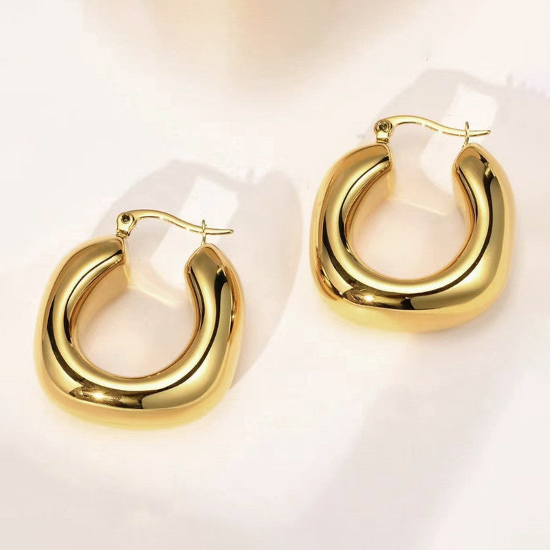 Jewels Galaxy Gold Plated Anti Tarnish Chunky Geometric Statement Hoop Earrings