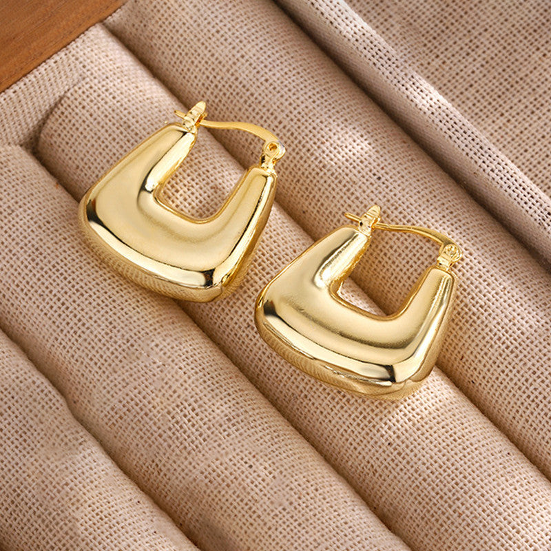 Jewels Galaxy Gold Plated Anti Tarnish Chunky Geometric Statement Hoop Earrings