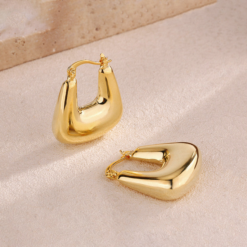 Jewels Galaxy Gold Plated Anti Tarnish Chunky Geometric Statement Hoop Earrings