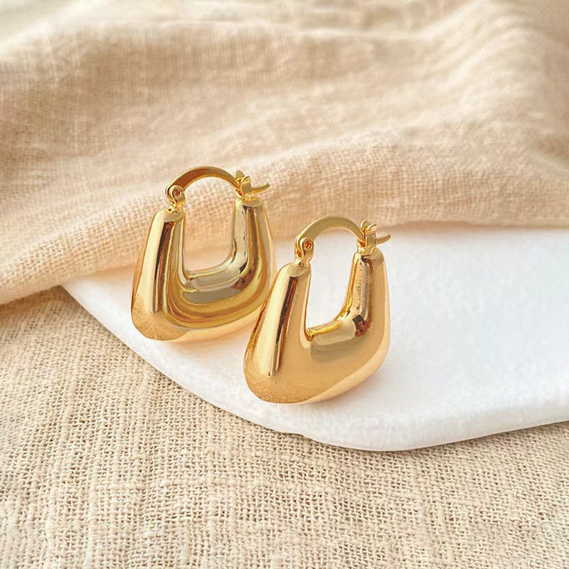Jewels Galaxy Gold Plated Anti Tarnish Chunky Geometric Statement Hoop Earrings
