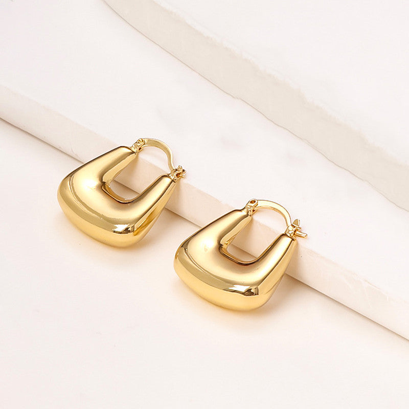 Jewels Galaxy Gold Plated Anti Tarnish Chunky Geometric Statement Hoop Earrings