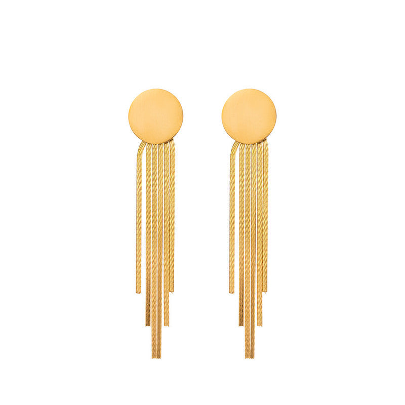 Jewels Galaxy Gold Plated Stainless Steel Anti Tarnish Geometric Statement Tassel Earrings