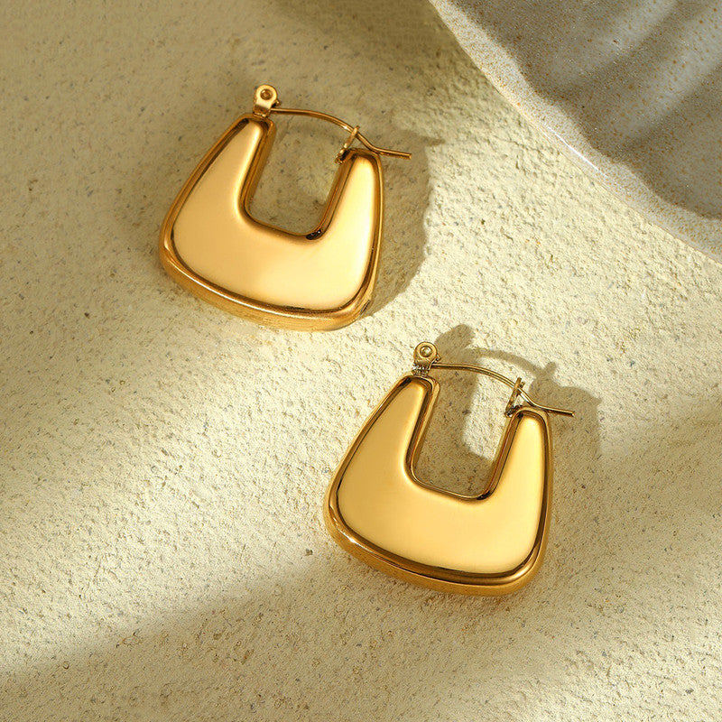 Jewels Galaxy Gold Plated Anti Tarnish Chunky Geometric Statement Hoop Earrings
