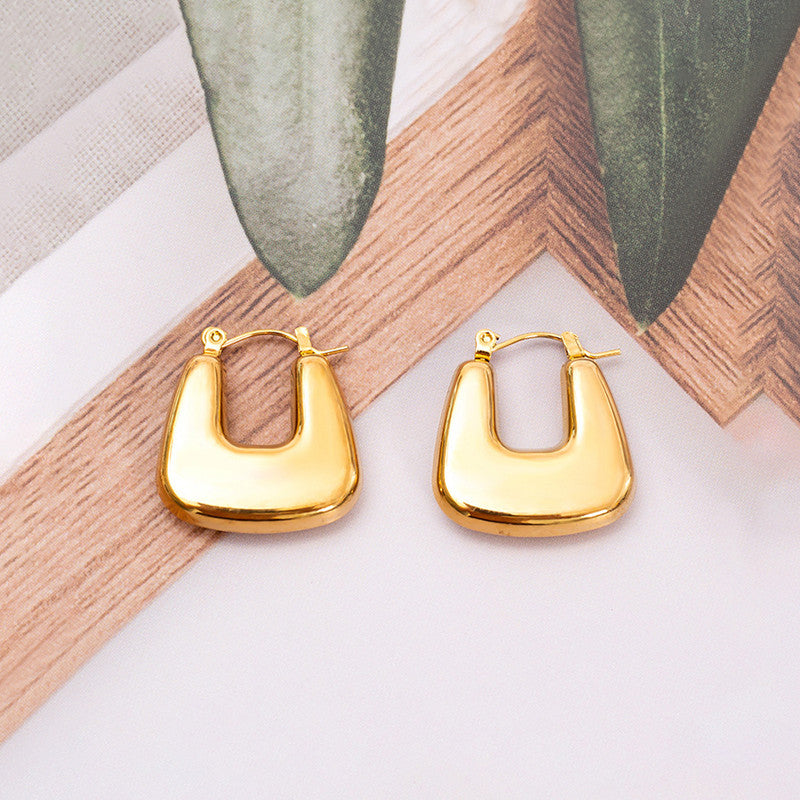 Jewels Galaxy Gold Plated Anti Tarnish Chunky Geometric Statement Hoop Earrings