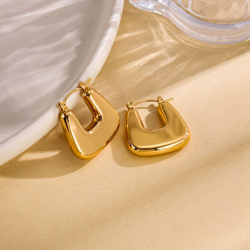 Jewels Galaxy Gold Plated Anti Tarnish Chunky Geometric Statement Hoop Earrings