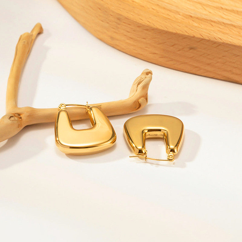 Jewels Galaxy Gold Plated Anti Tarnish Chunky Geometric Statement Hoop Earrings