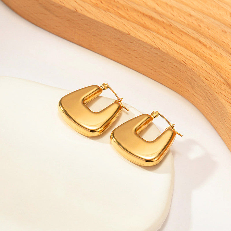 Jewels Galaxy Gold Plated Anti Tarnish Chunky Geometric Statement Hoop Earrings