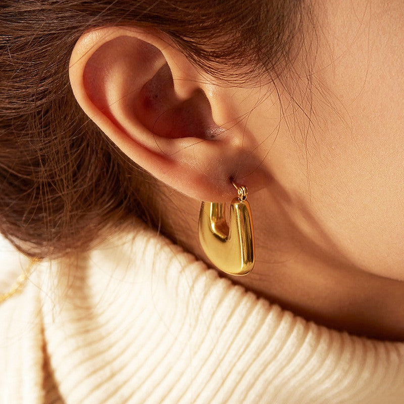 Jewels Galaxy Gold Plated Anti Tarnish Chunky Geometric Statement Hoop Earrings