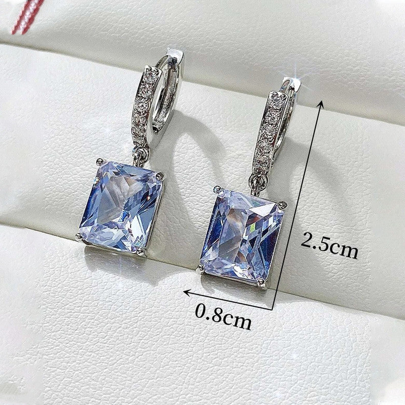 Jewels Galaxy Silver Plated Rectangular American Diamond Studded Crushed Ice Cut Drop Earrings