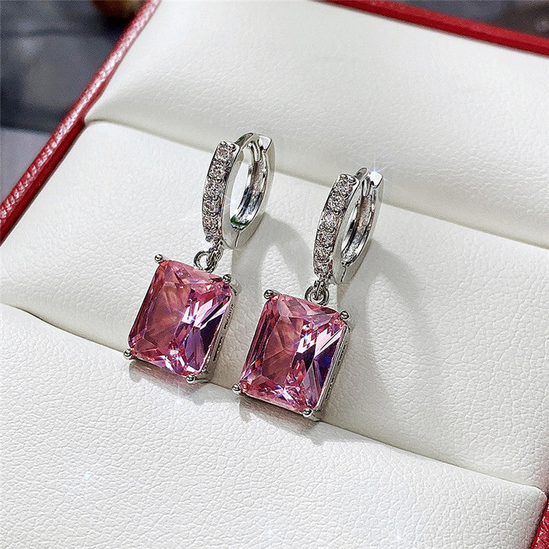 Jewels Galaxy Silver Plated Rectangular American Diamond Studded Crushed Ice Cut Drop Earrings